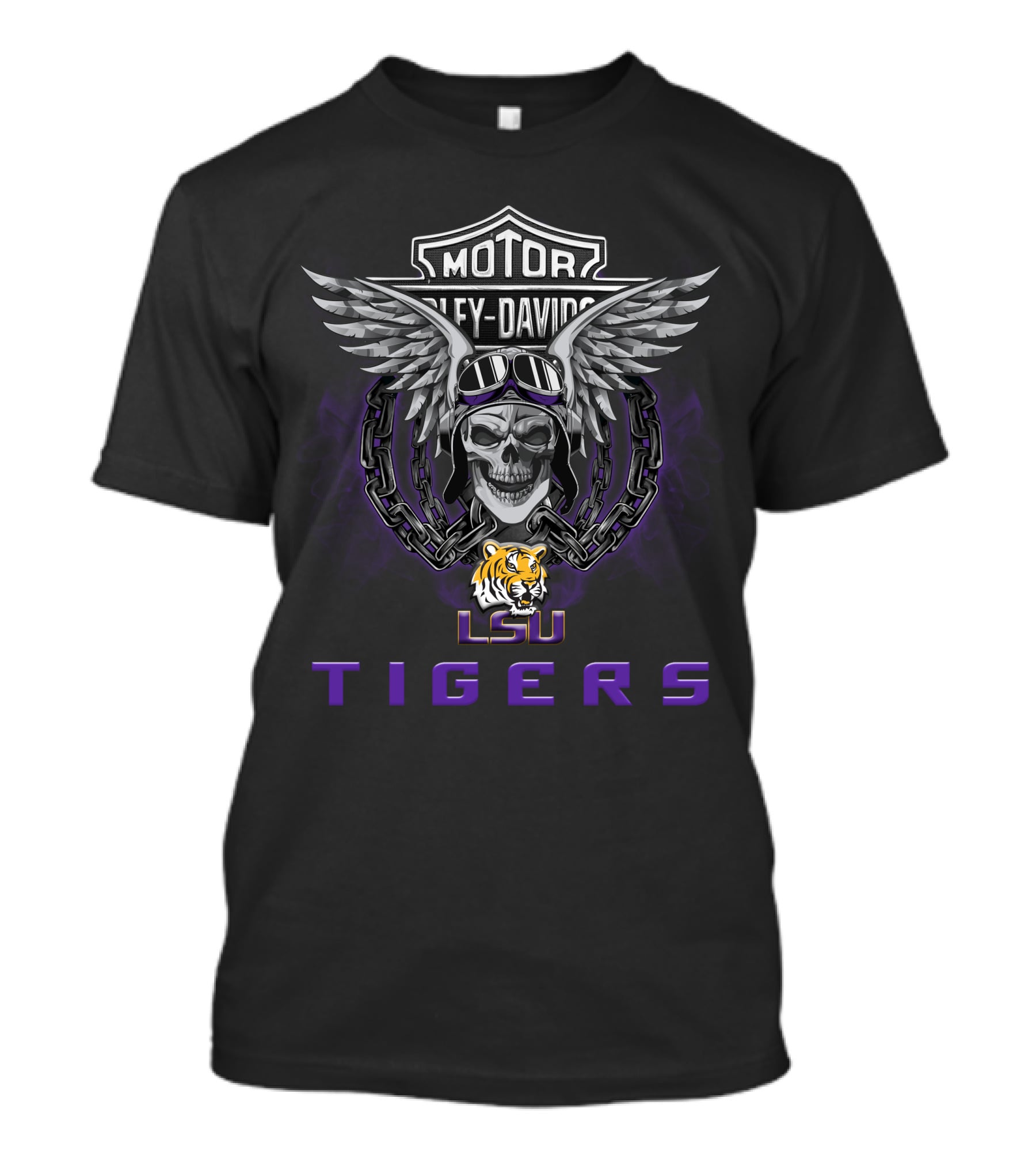 Lsu Tigers Harley Davidson Skull Wings Ncaa Football Fans T-Shirt