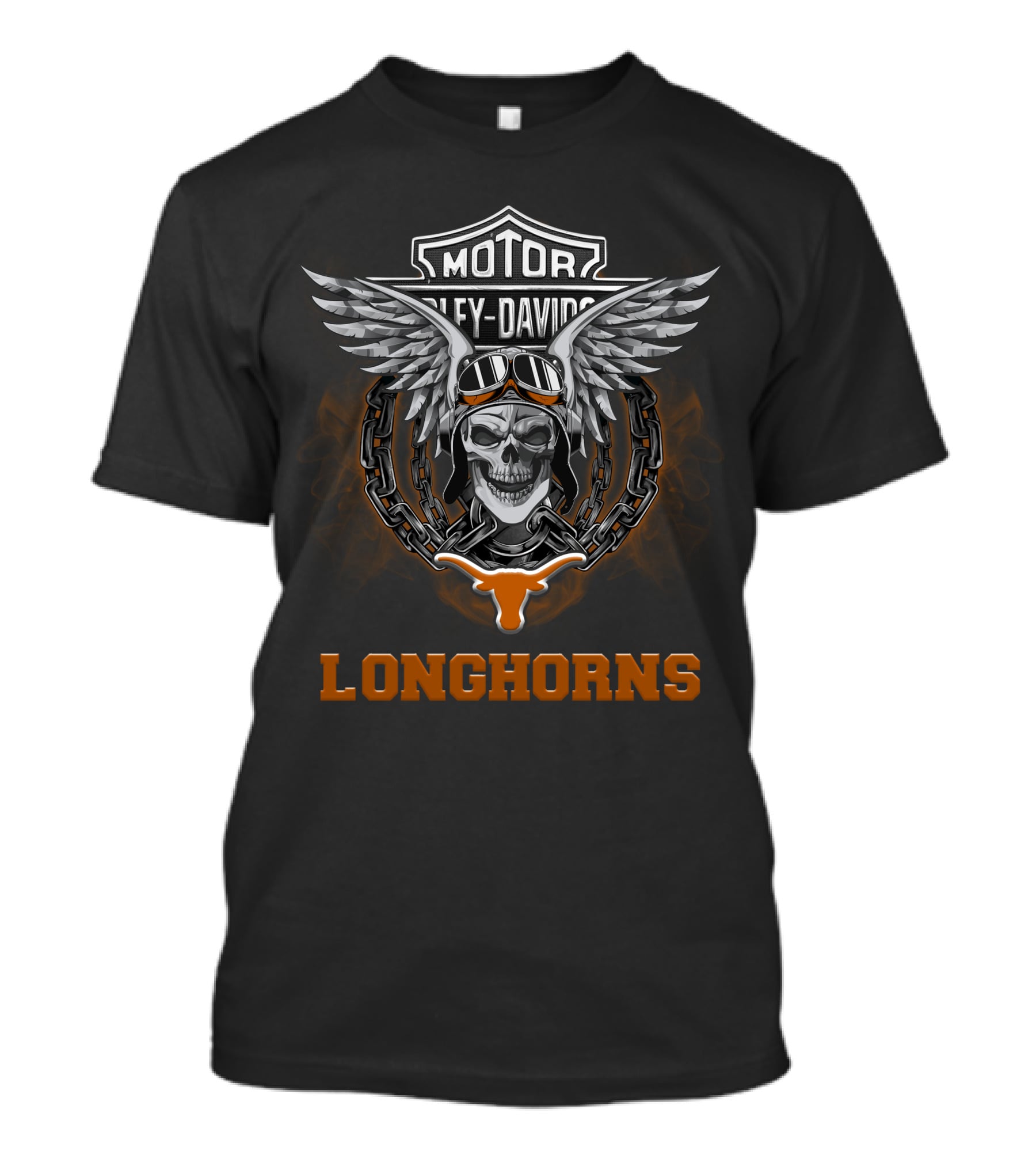Texas Longhorns Harley Davidson Football Fans Motorcycle Skull Wings T-Shirt