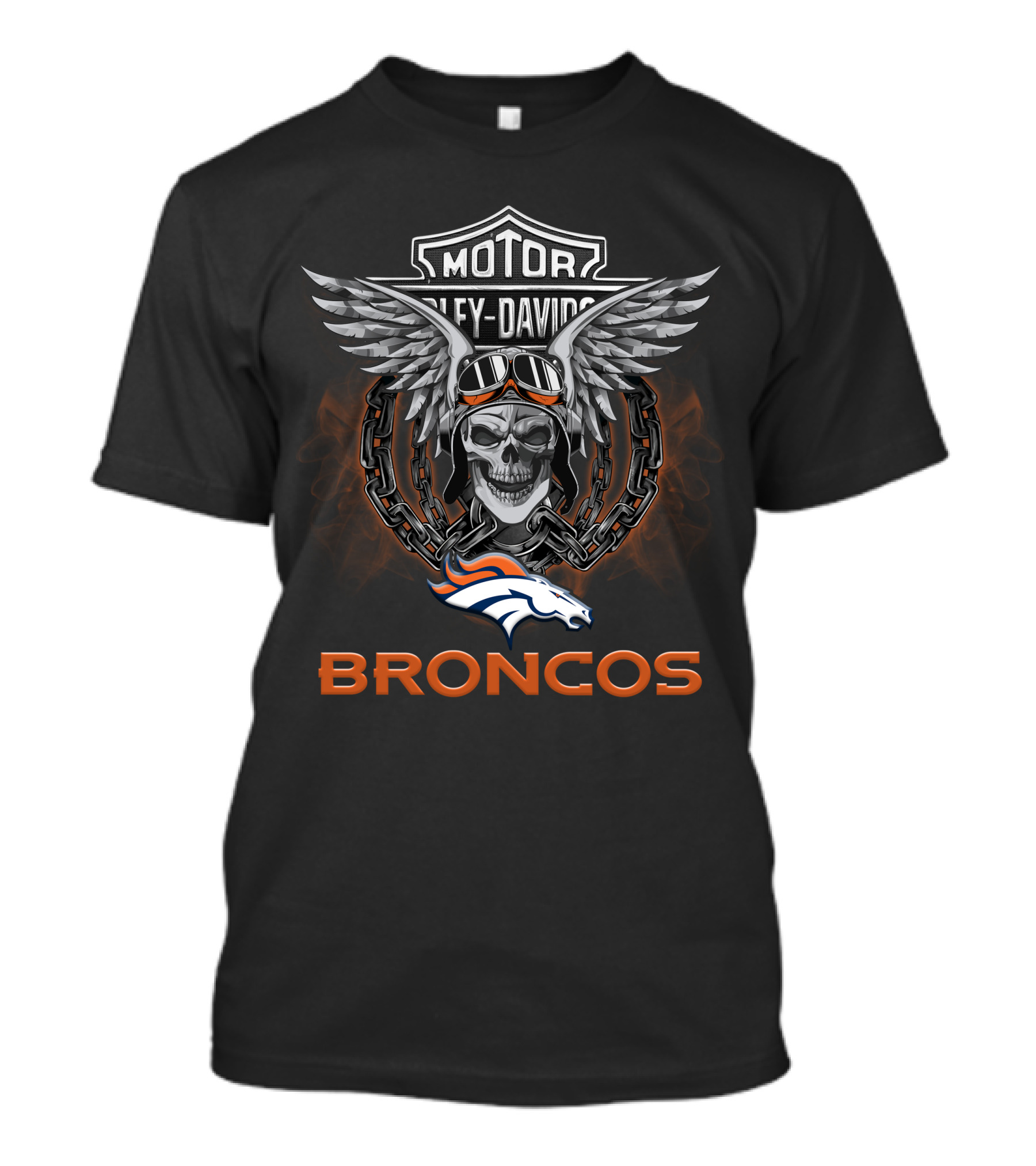 Denver Broncos Harley Davidson Skull Wings Nfl Football Fans T-Shirt