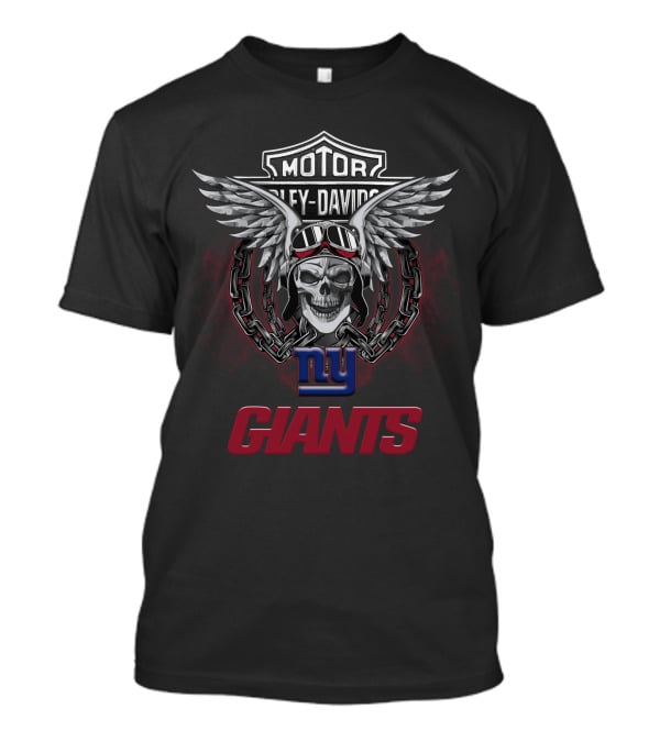 Motor Harley Davidson Ny Giants Skull Wings Nfl Football Fans T-Shirt
