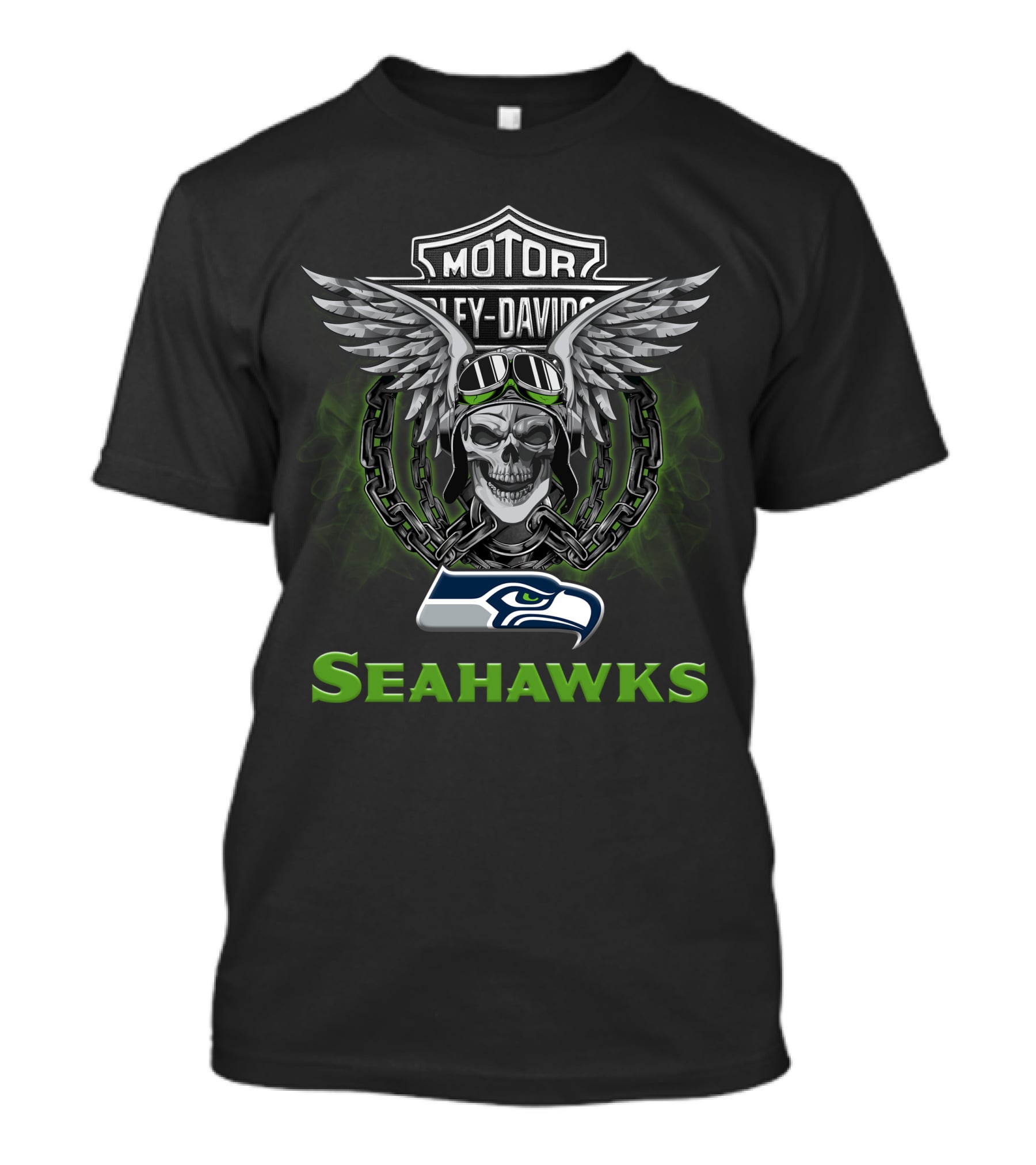 Seahawks Skull Wings Harley Davidson Nfl Football Fans T-Shirt
