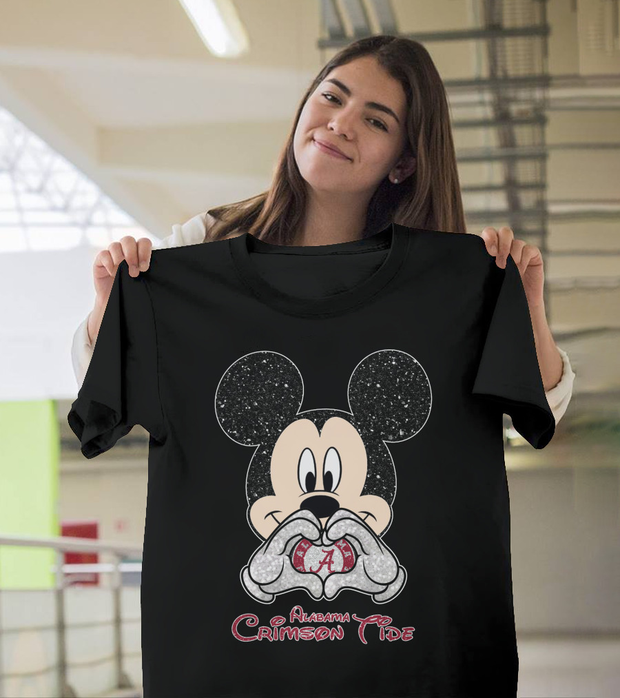 Mickey Mouse Alabama Crimson Tide Heart Hands T-Shirt