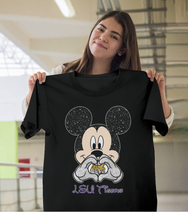 LSU Tigers Mickey Heart Glitter Fan T-Shirt