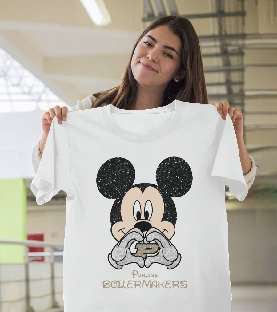 Purdue Boilermakers Mickey Mouse Heart Gesture T-Shirt