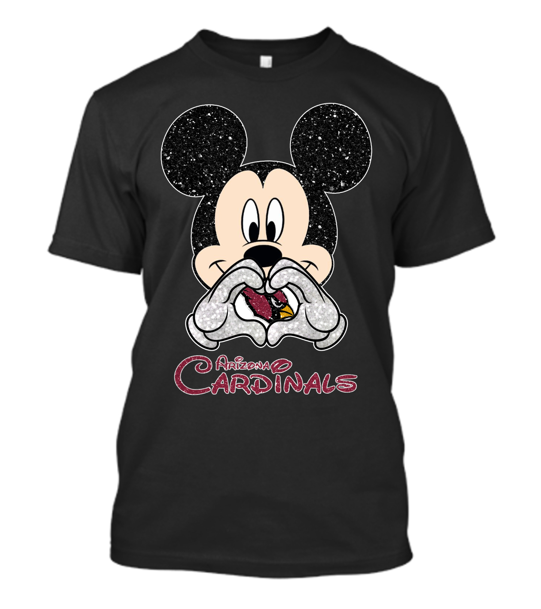 Mickey Mouse Heart Glitter Arizona Cardinals T-Shirt