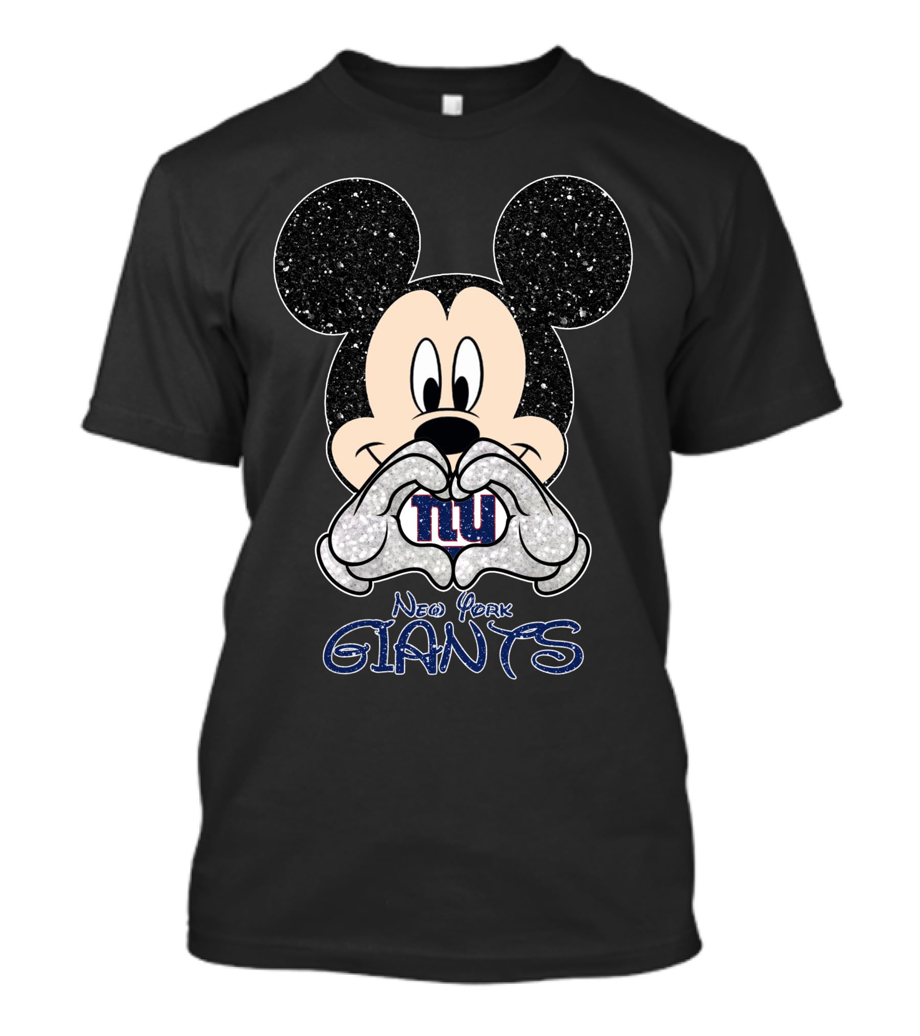 Mickey Mouse Heart Hands New York Giants Fan Sparkle T-Shirt