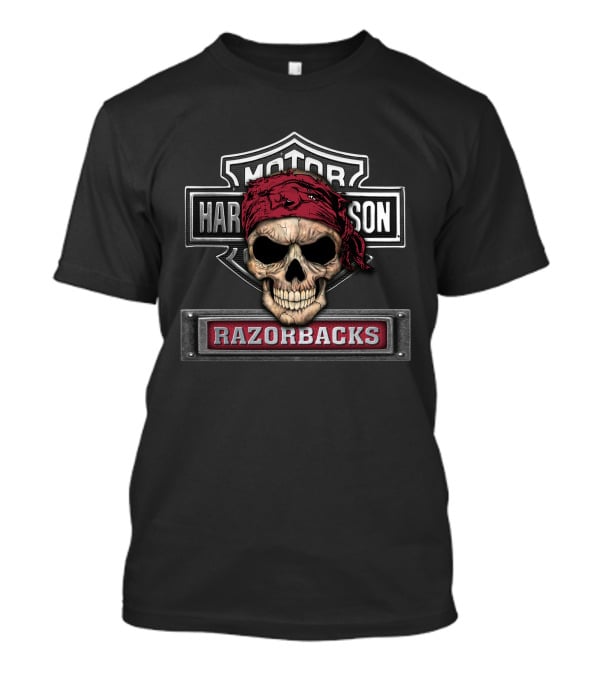 Harley Davidson Skull Bandana Razorbacks Ncaa Arkansas T-Shirt