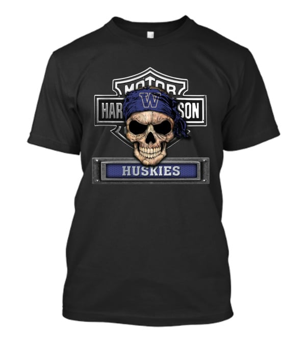 Motor Harley Davidson Huskies Skull Washington Ncaa T-Shirt