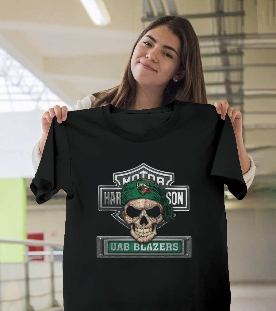 Motor Harley Uab Blazers Skull Logo Ncaa T-Shirt
