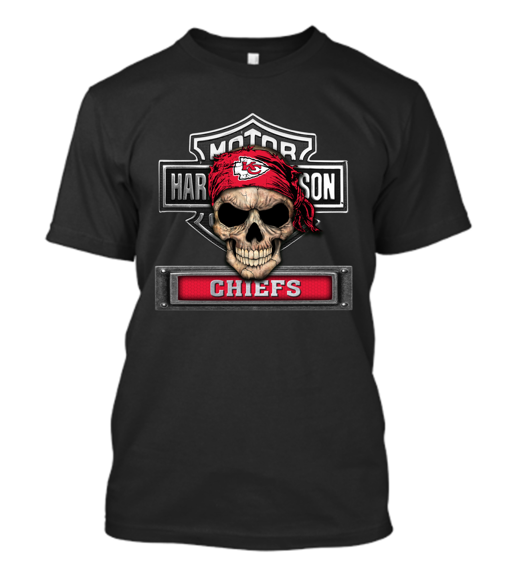 Motor Harley Davidson Chiefs Skull Nfl Kansas City Chiefs T-Shirt