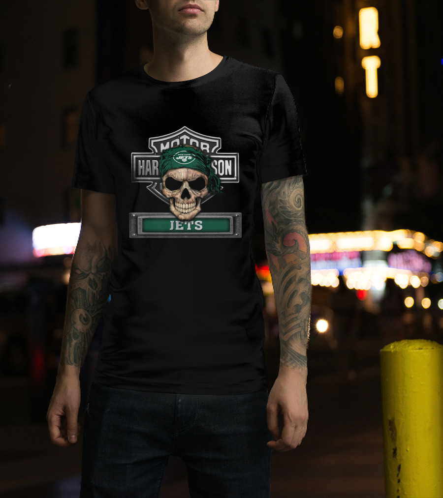 Motor Harley Davidson Skull New York Jets Nfl T-Shirt