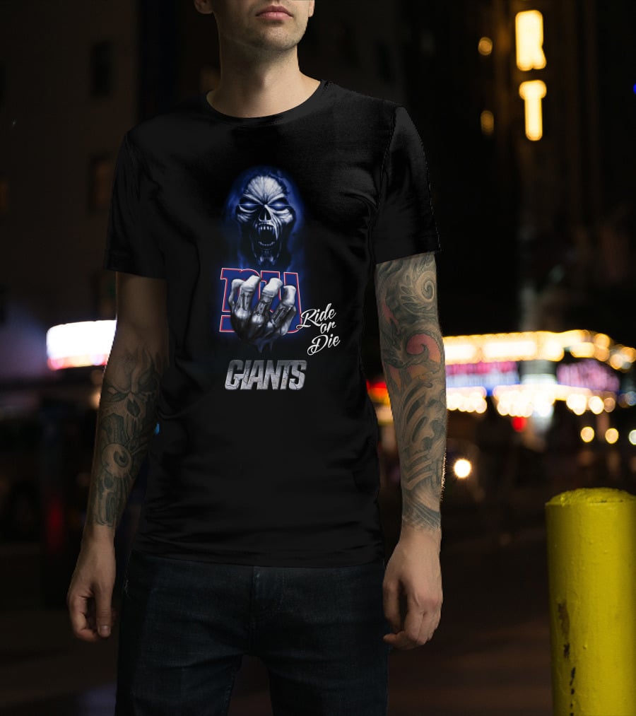 Nfl New York Giants Ride Or Die Blue Skull 146 Hd0024 T-Shirt