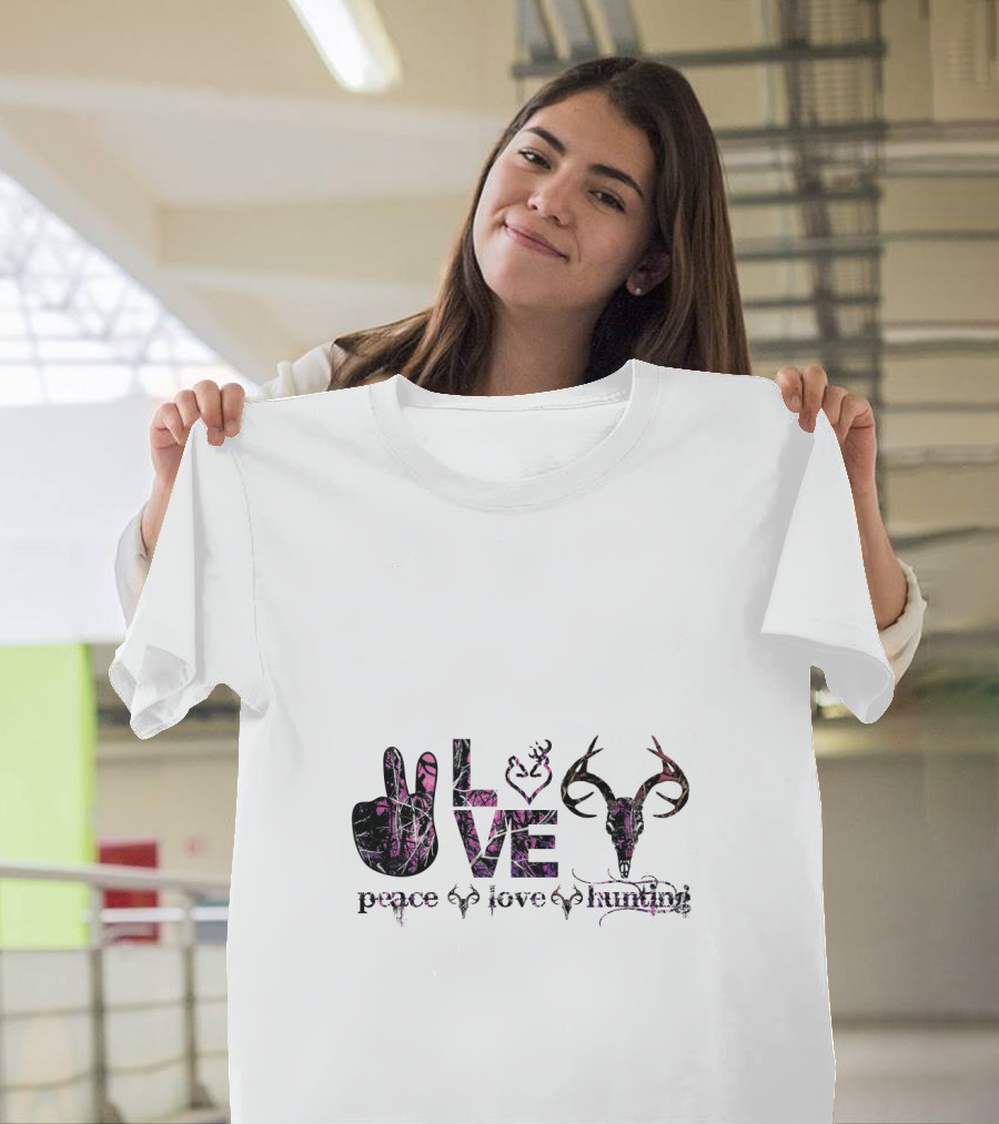 Peace Love Hunting Antler Symbolism Wildlife Passion T-Shirt