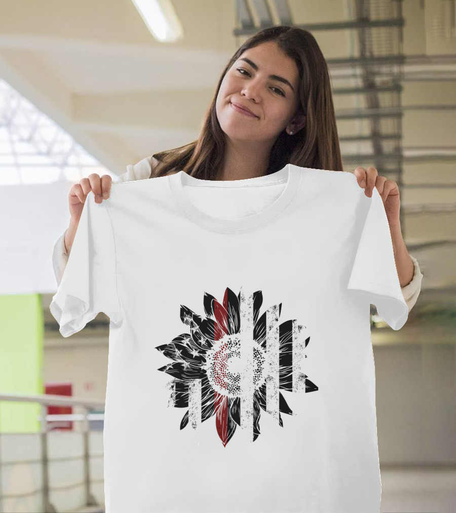 Thin Red Line American Flag Sunflower T-Shirt