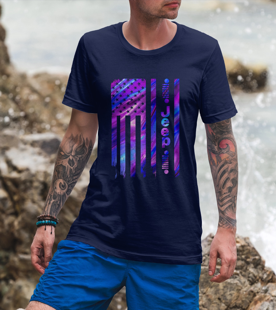 Jeep Girl American Flag Stars Purple Blue T-Shirt