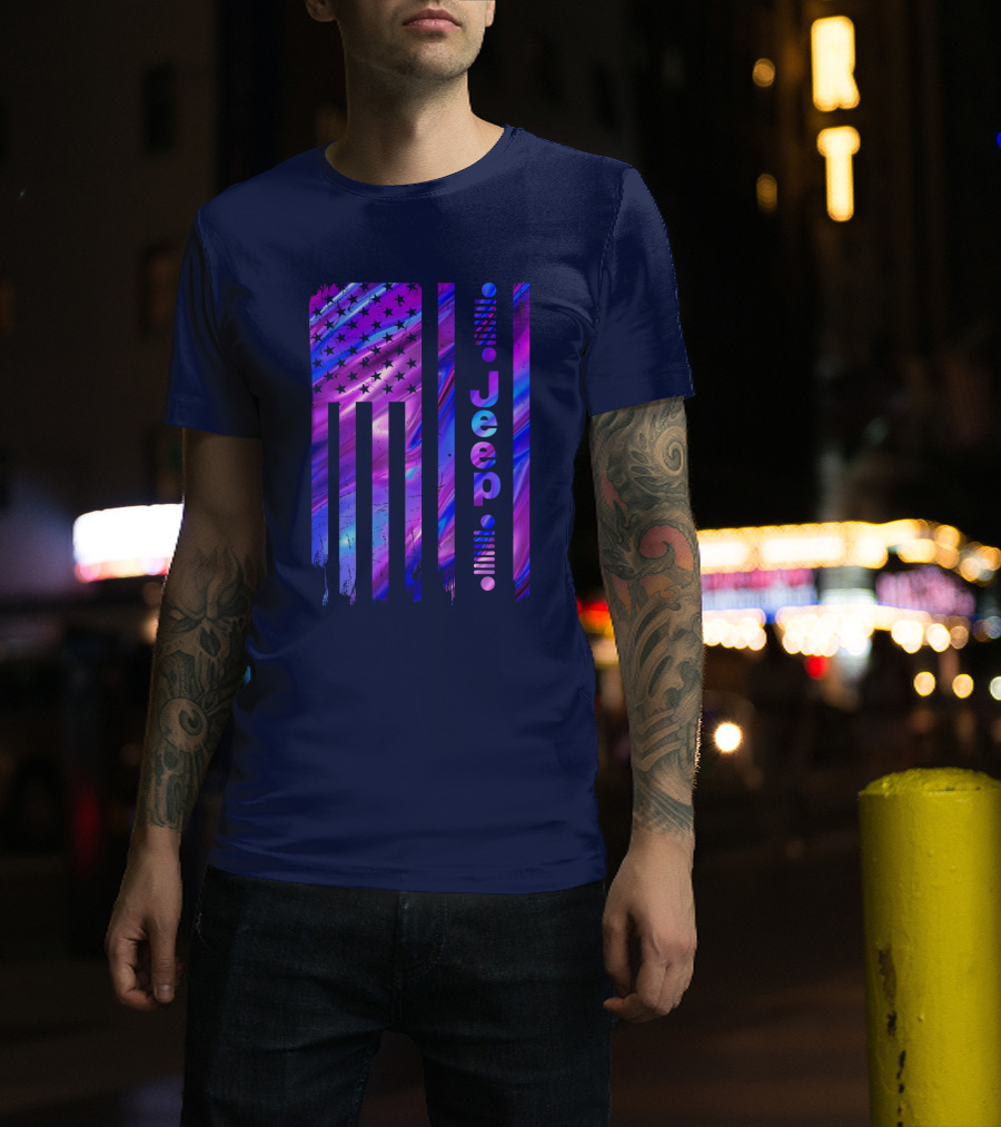 Jeep Girl American Flag Stars Purple Blue T-Shirt