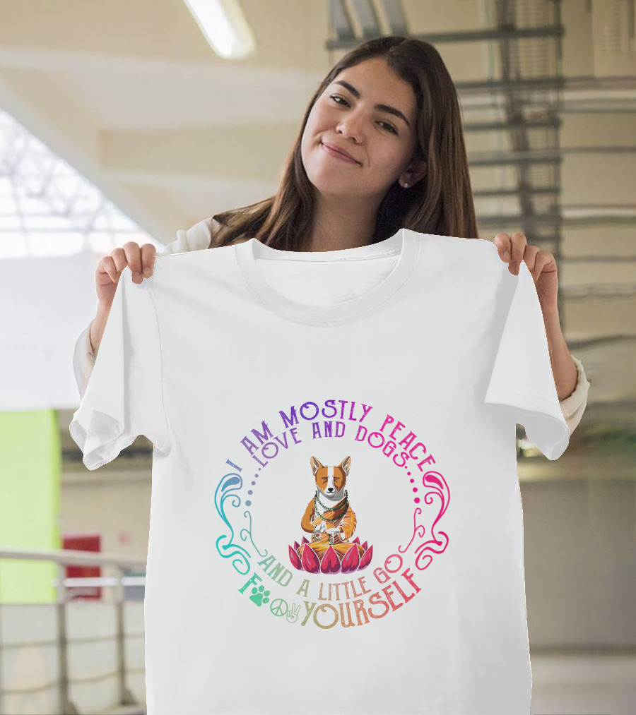 I Am Mostly Peace Love And Dogs And A Little Go F Yourself Corgi Yoga T-Shirt