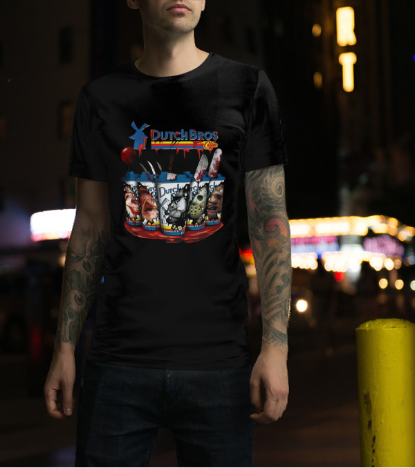 Dutch Bros Coffee Halloween Horror Icons Cups T-Shirt
