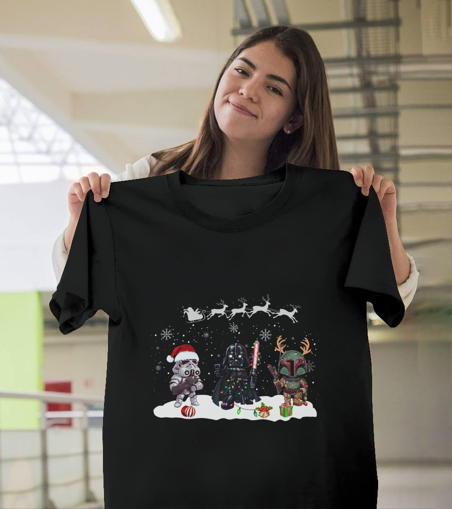 Christmas Is Comming Star Wars Characters Santa Vader Bounty Hunter Snow Holiday T-Shirt