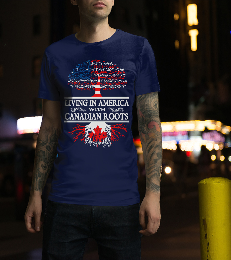 Living In America With Canadian Roots Tree Flag T-Shirt