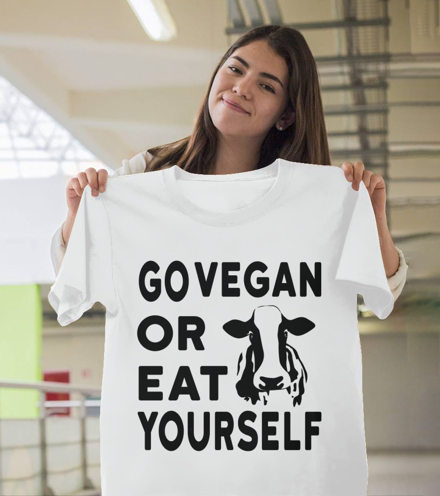 Go Vegan OR Eat Yourself Cow Image T-Shirt