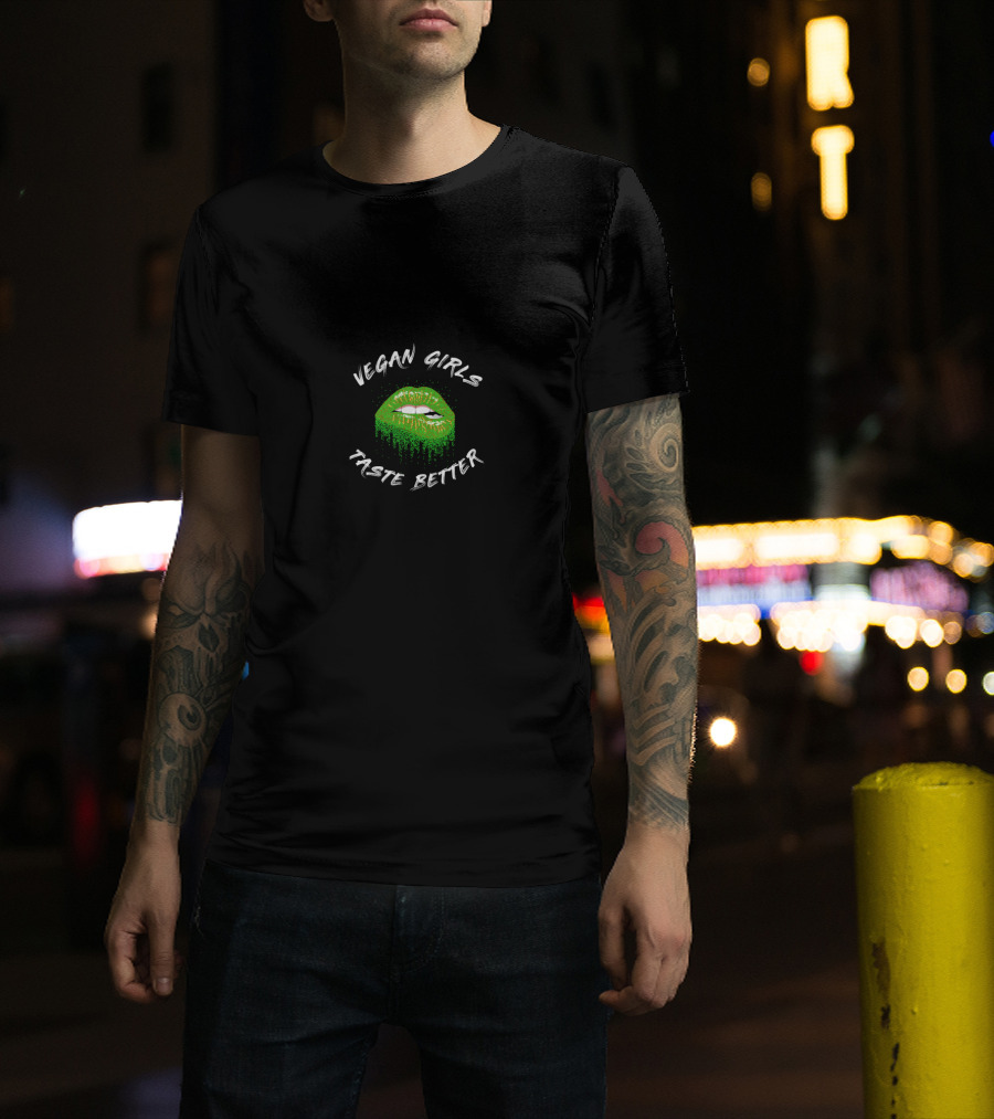 VEGAN GIRLS TASTE BETTER Green Lips T-Shirt