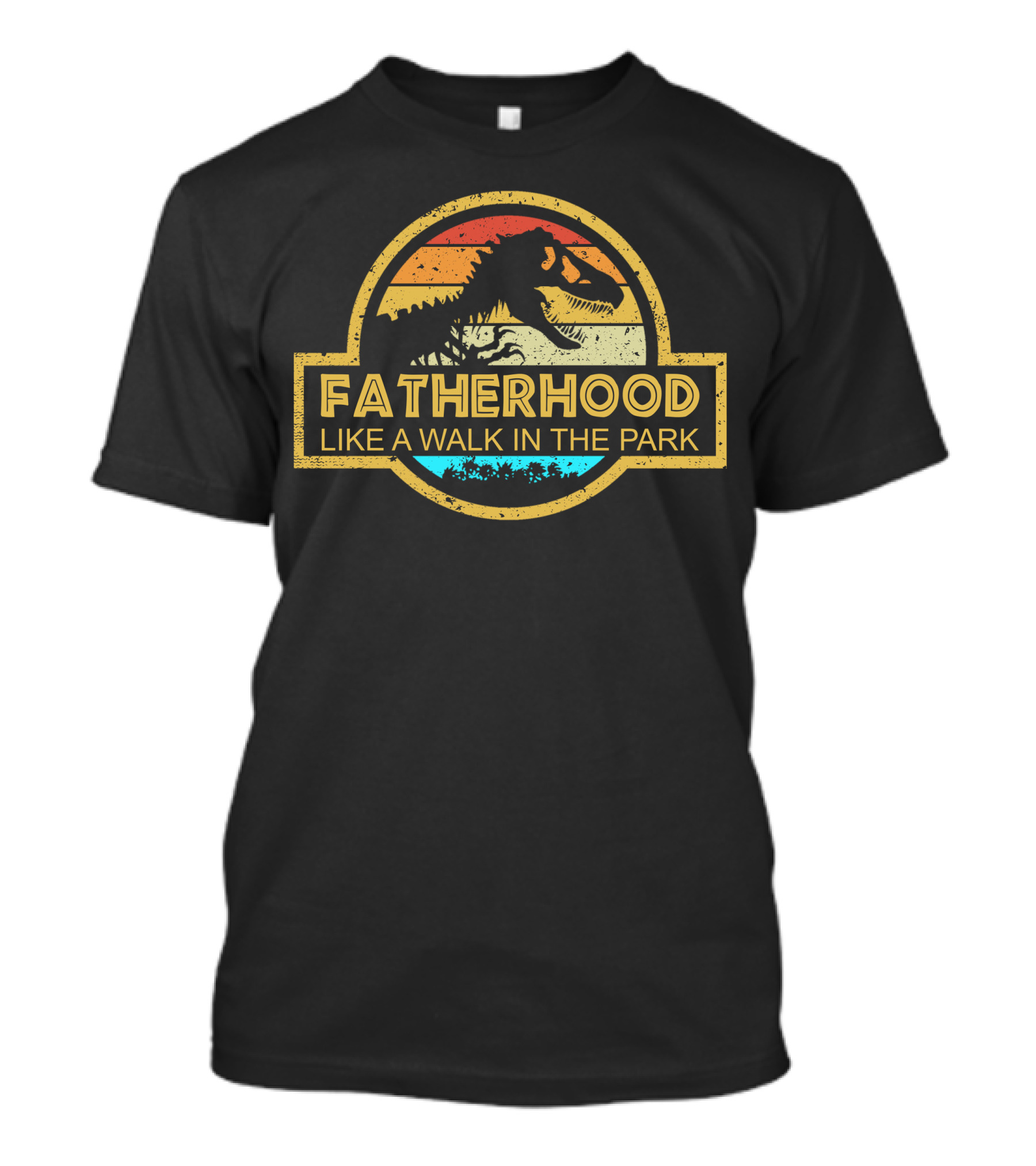 Fatherhood Like A Walk In The Park Dinosaur Retro Emblem T-Shirt
