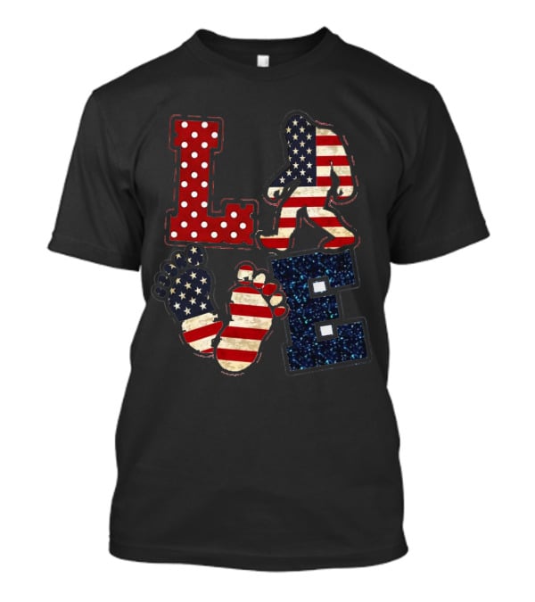 Patriotic Bigfoot Love American Flag T-Shirt