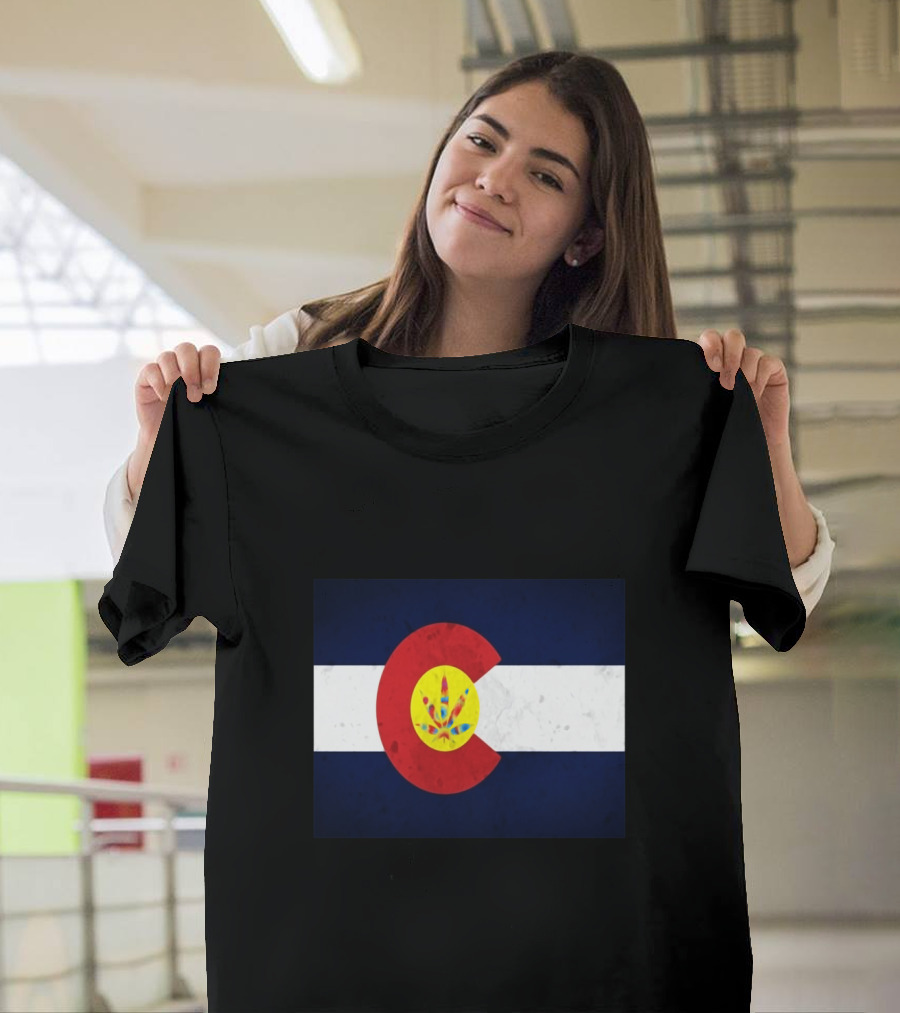 Colorado Flag Tie Dye Leaf Cannabis Symbol BlueWhiteRed T-Shirt