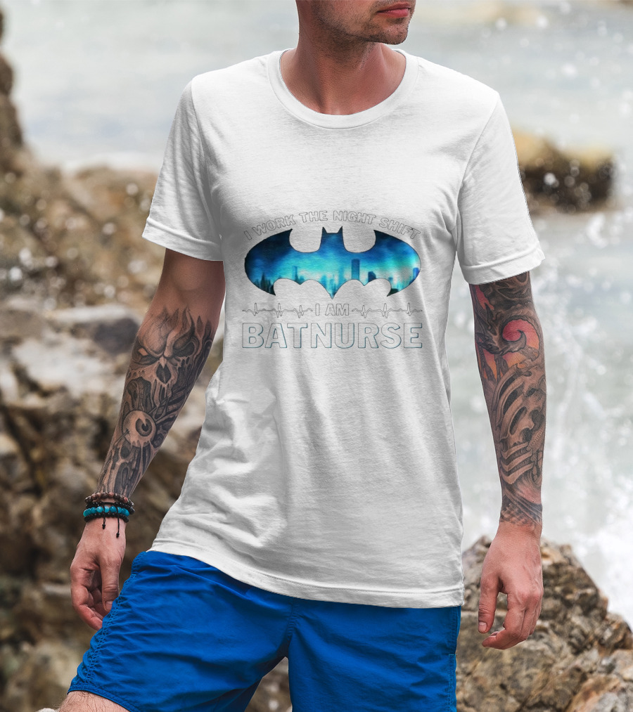 Night Shift Batnurse I Am With Bat Symbol And City Skyline T-Shirt