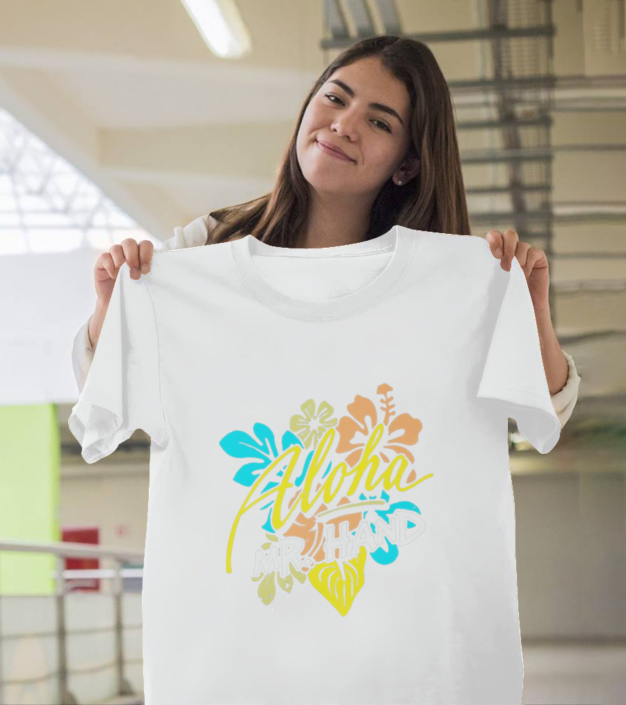 Aloha Mr. Hand Tropical Floral Bright Colors T-Shirt