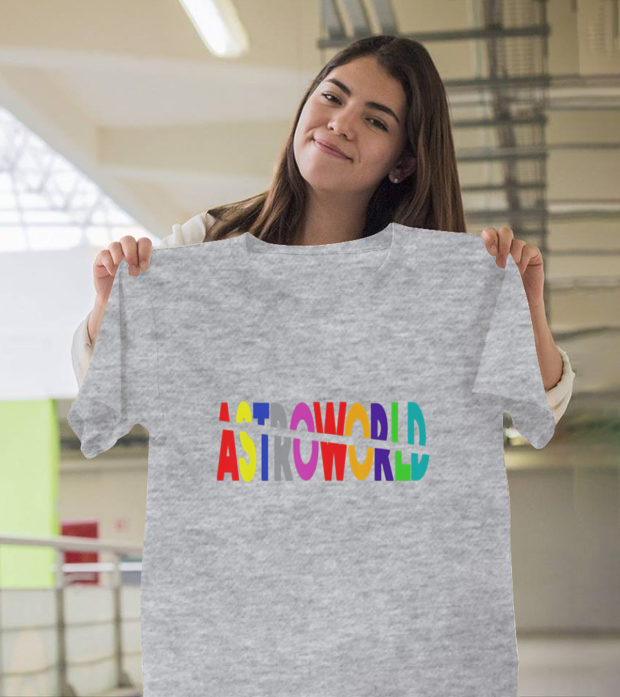 Astroworld Multicolor Split Text Graphic On Gray Background T-Shirt