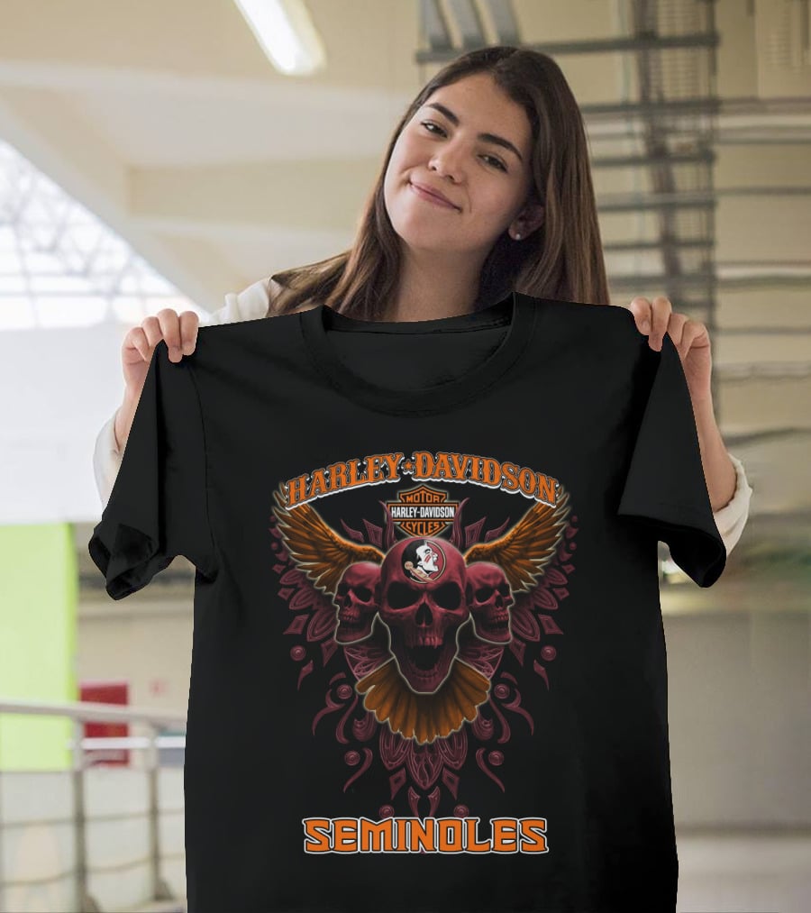 Harley Davidson Motorcycles Florida State Seminoles Skulls Wings T-Shirt