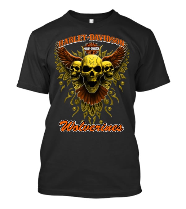 Harley Davidson Wolverines Motorcycles Skulls Wings Michigan T-Shirt
