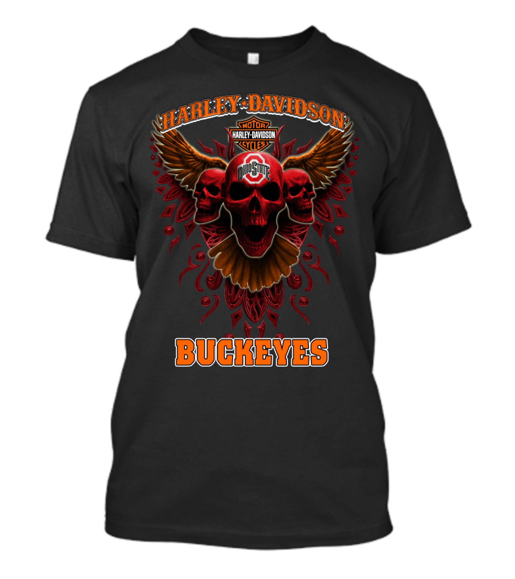 Harley Davidson Ohio State Buckeyes Motorcycles Wings Skulls T-Shirt