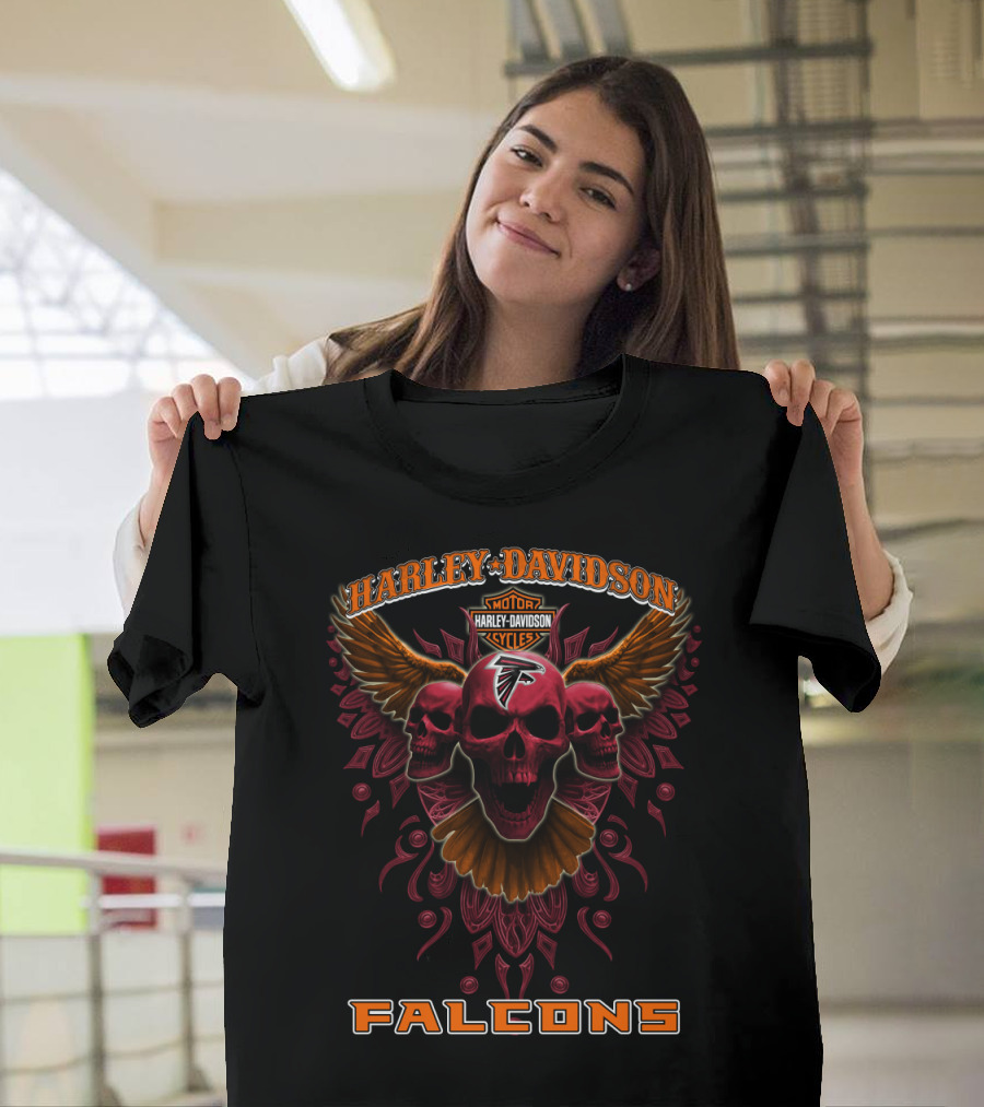 Harley Davidson Falcons Motorcycles Skulls Wings Atlanta Nfl T-Shirt