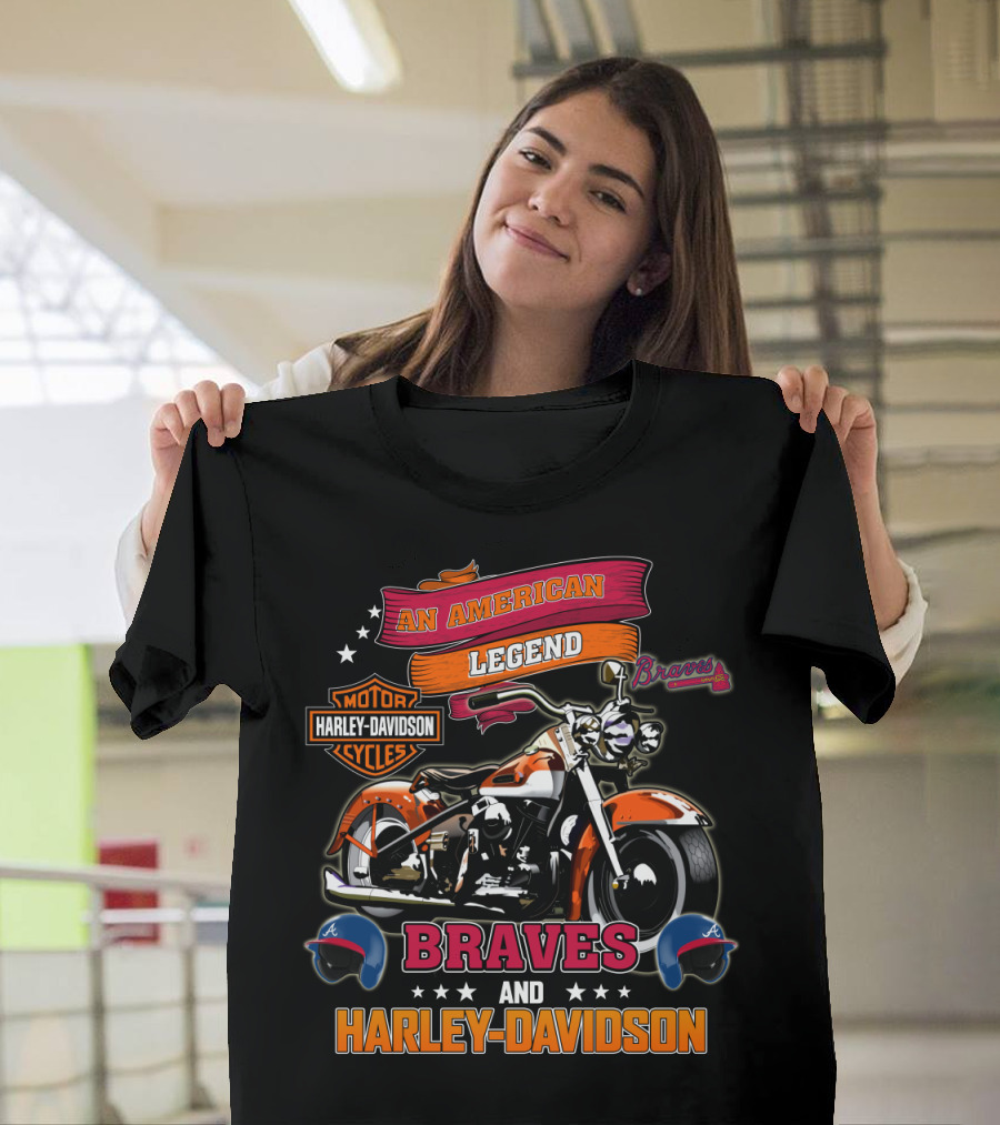 An American Legend Braves And Harley Davidson Motor Cycles T-Shirt