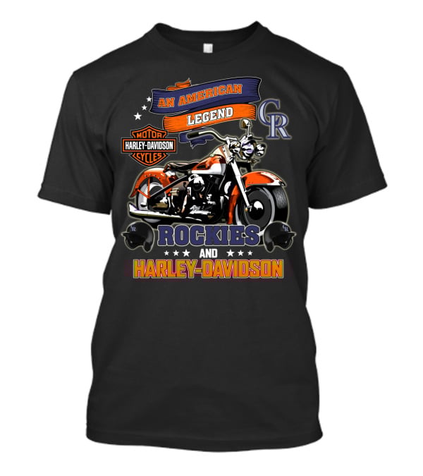 An American Legend Rockies And Harley Davidson Motor Cycles T-Shirt