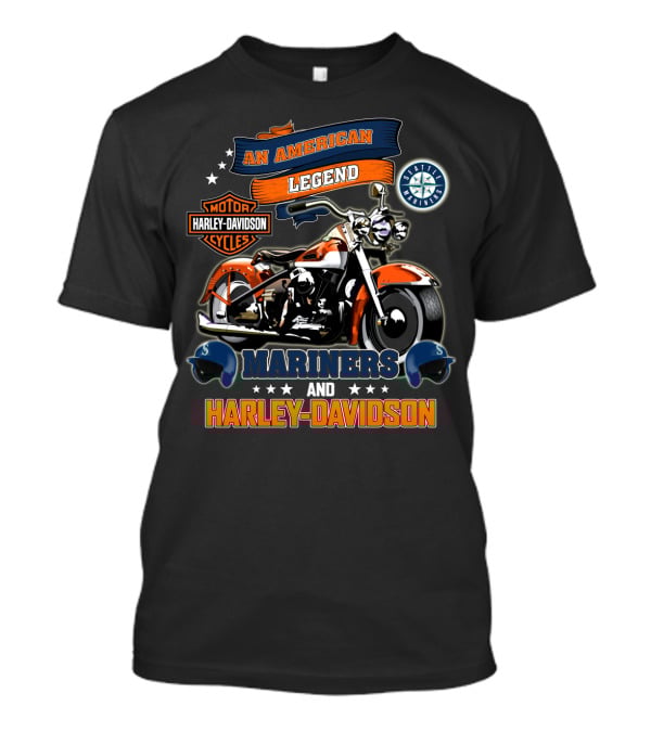 An American Legend Seattle Mariners Harley Davidson Motor Cycles T-Shirt