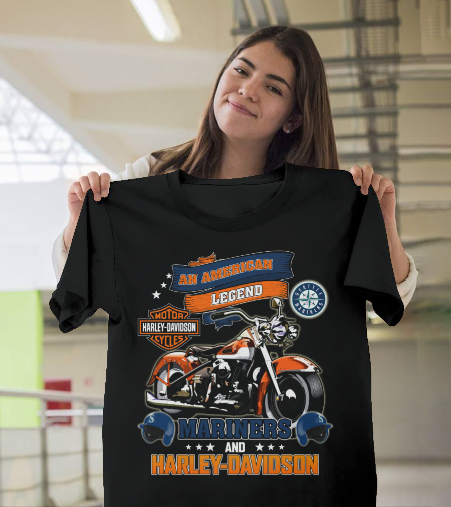 An American Legend Seattle Mariners Harley Davidson Motor Cycles T-Shirt