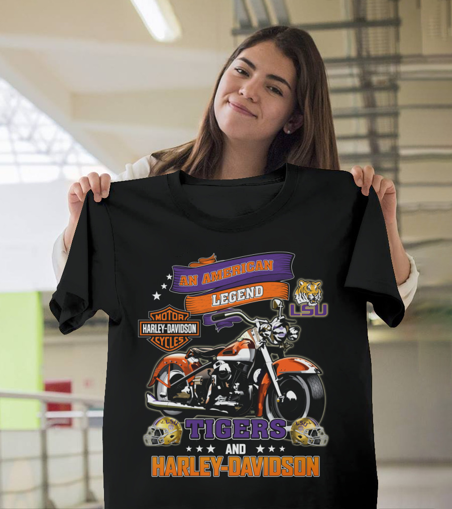 An American Legend Lsu Tigers And Harley Davidson Motorcycles T-Shirt