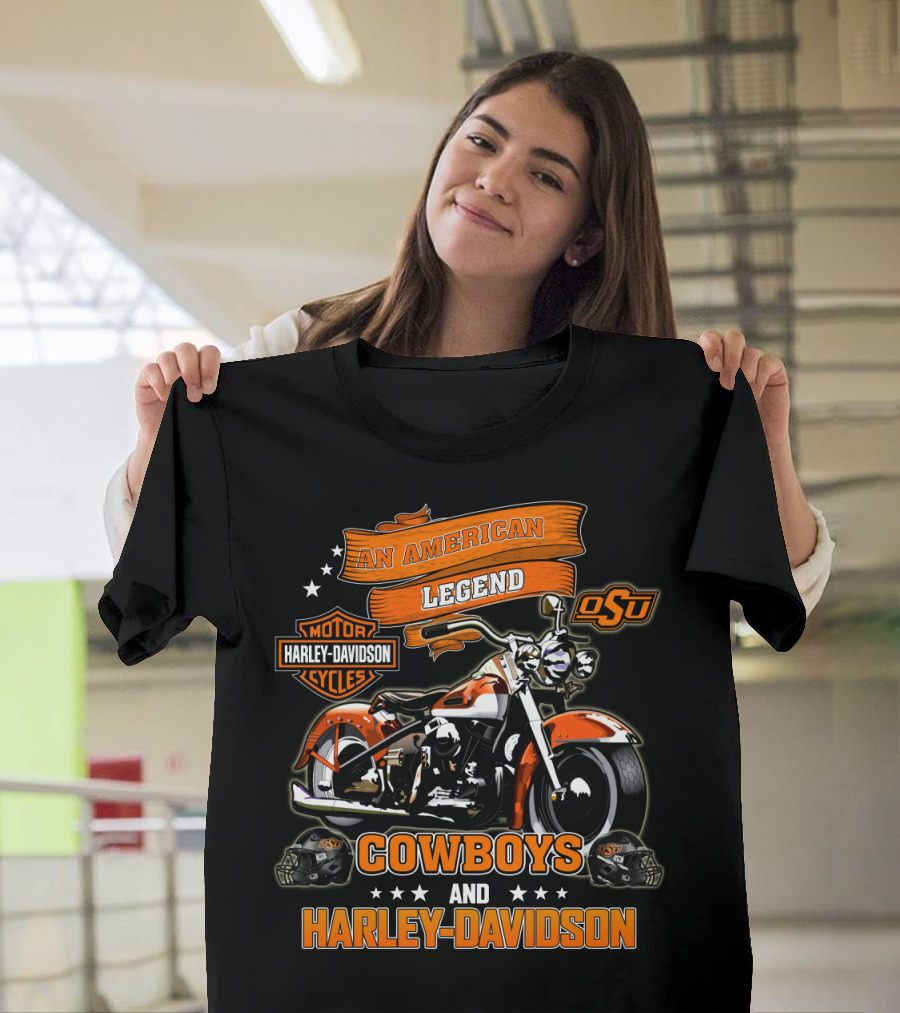 An American Legend Oklahoma State Cowboys And Harley Davidson Osu Motor Cycles T-Shirt