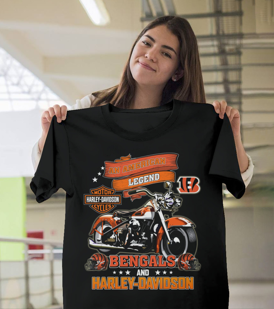 An American Legend Cincinnati Bengals And Harley Davidson Motor Cycles T-Shirt
