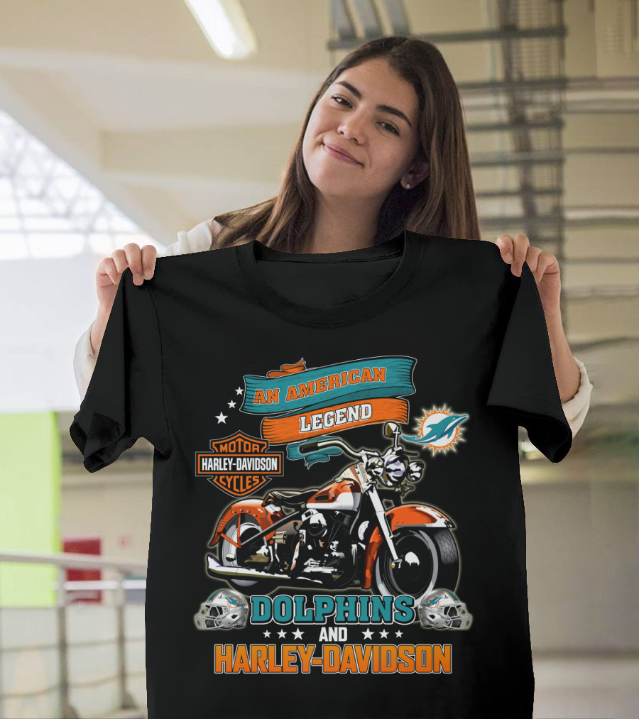 An American Legend Motor Harley Davidson Cycles Dolphins And Harley Davidson Miami Dolphins Nfl T-Shirt