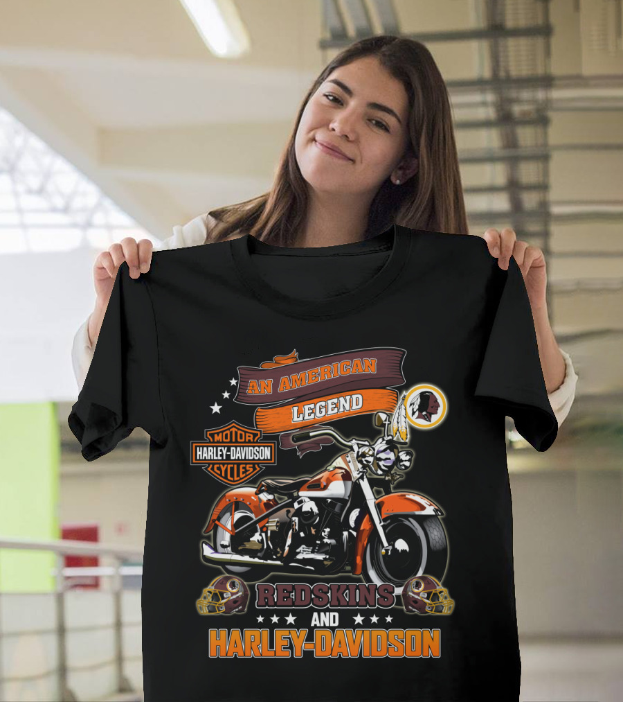 An American Legend Redskins And Harley Davidson Motor Cycles T-Shirt