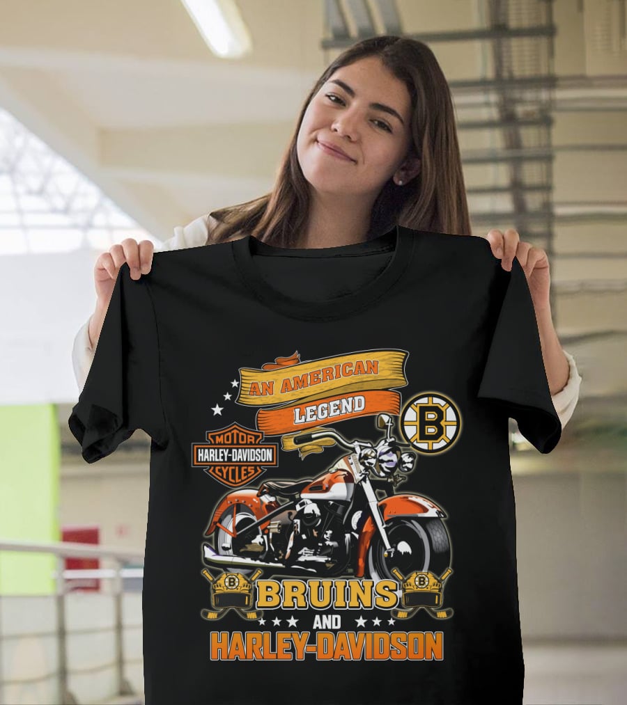 An American Legend Bruins And Harley Davidson Motor Cycles T-Shirt