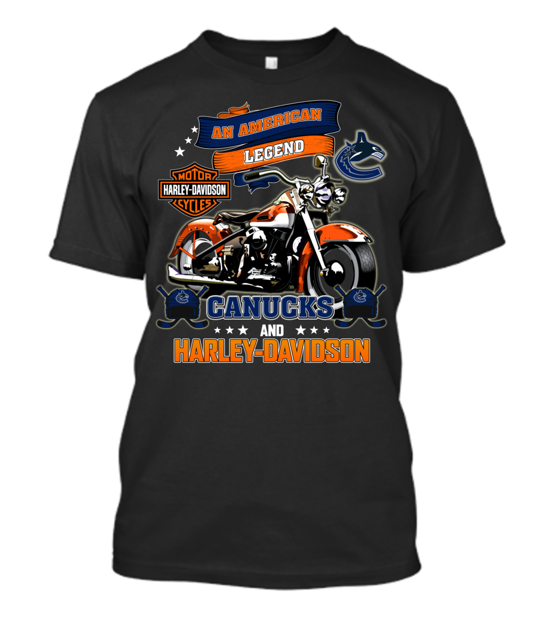 An American Legend Vancouver Canucks And Harley Davidson T-Shirt