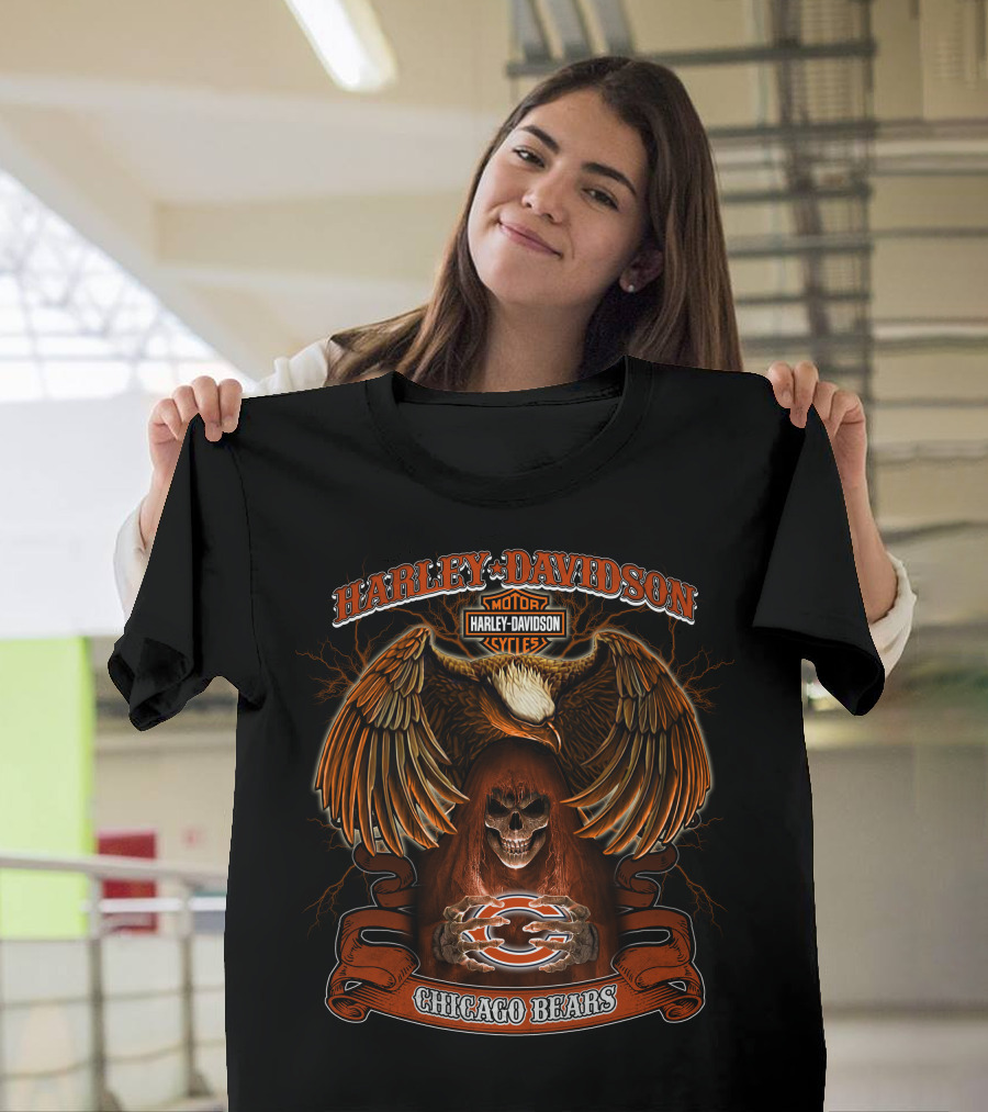 Harley Davidson Chicago Bears Nfl Skull Eagle T-Shirt