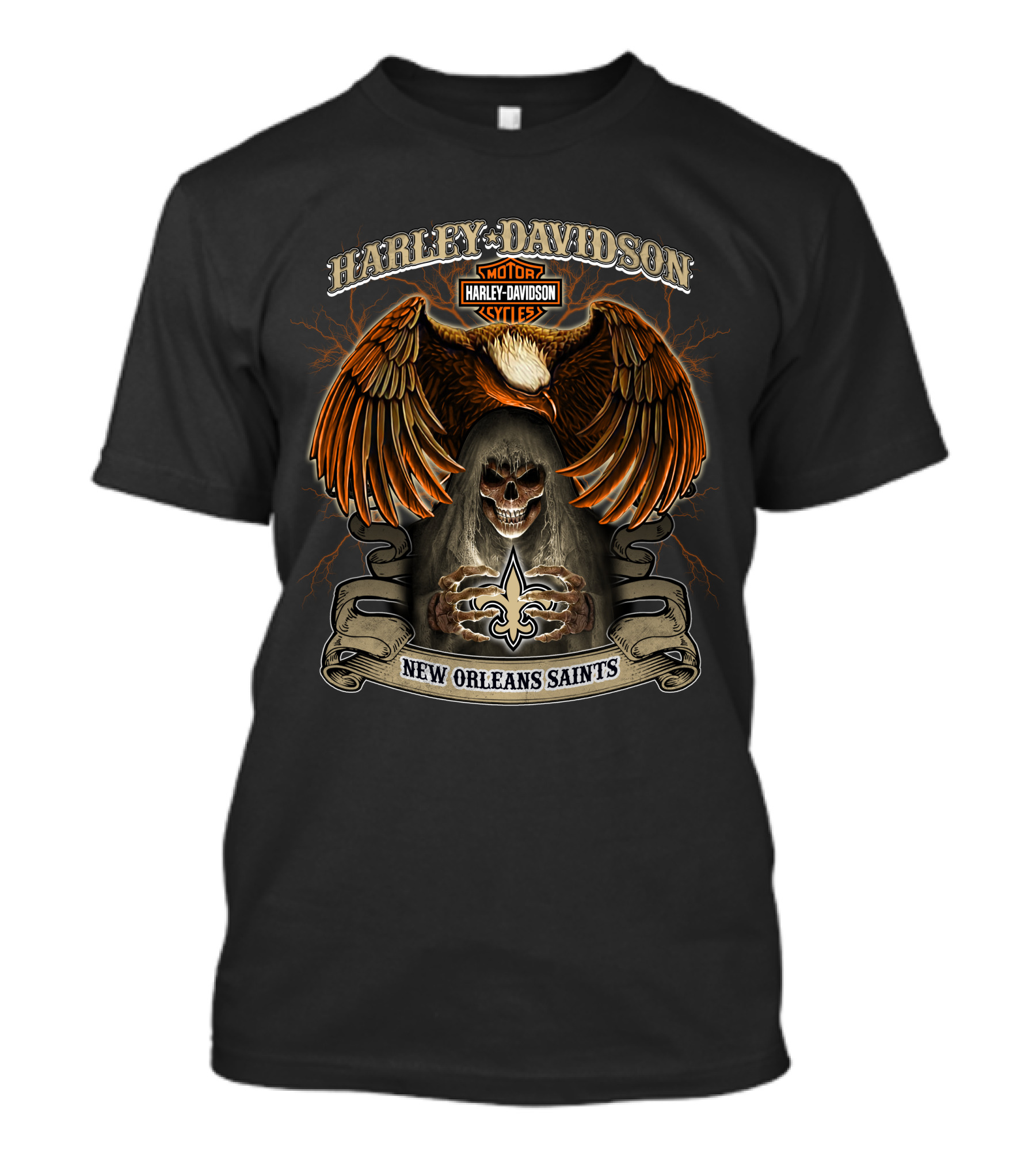 Harley Davidson Motorcycles New Orleans Saints Nfl Eagle And Skull T-Shirt