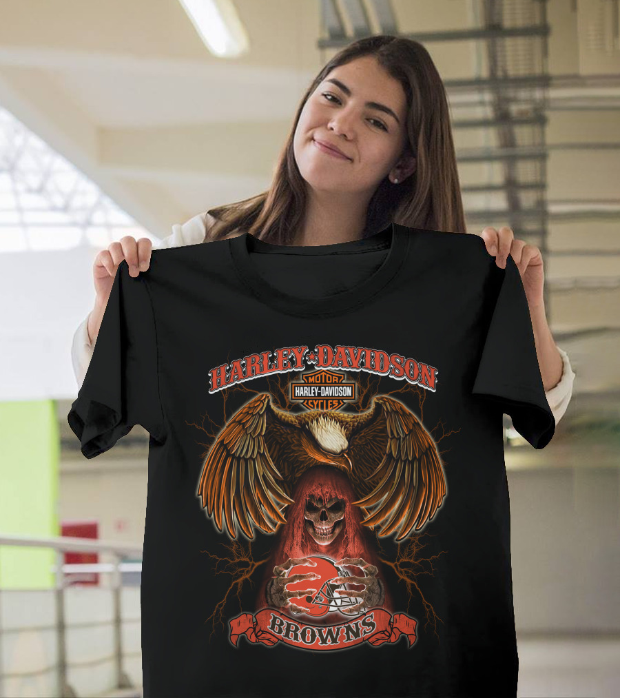 Harley Davidson Browns Nfl Cleveland Haunting Skull Eagle T-Shirt